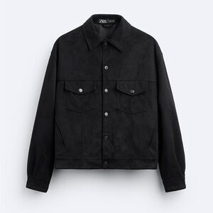 Zara Men Boxy Fit Faux Suede Jacket Size Small in Black